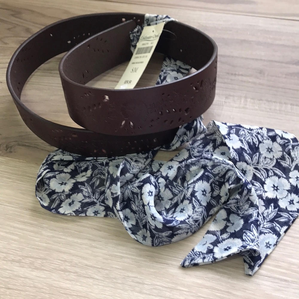 Coldwater Creek Brown Leather Belt w/ Silk Ties - Picture 2 of 8